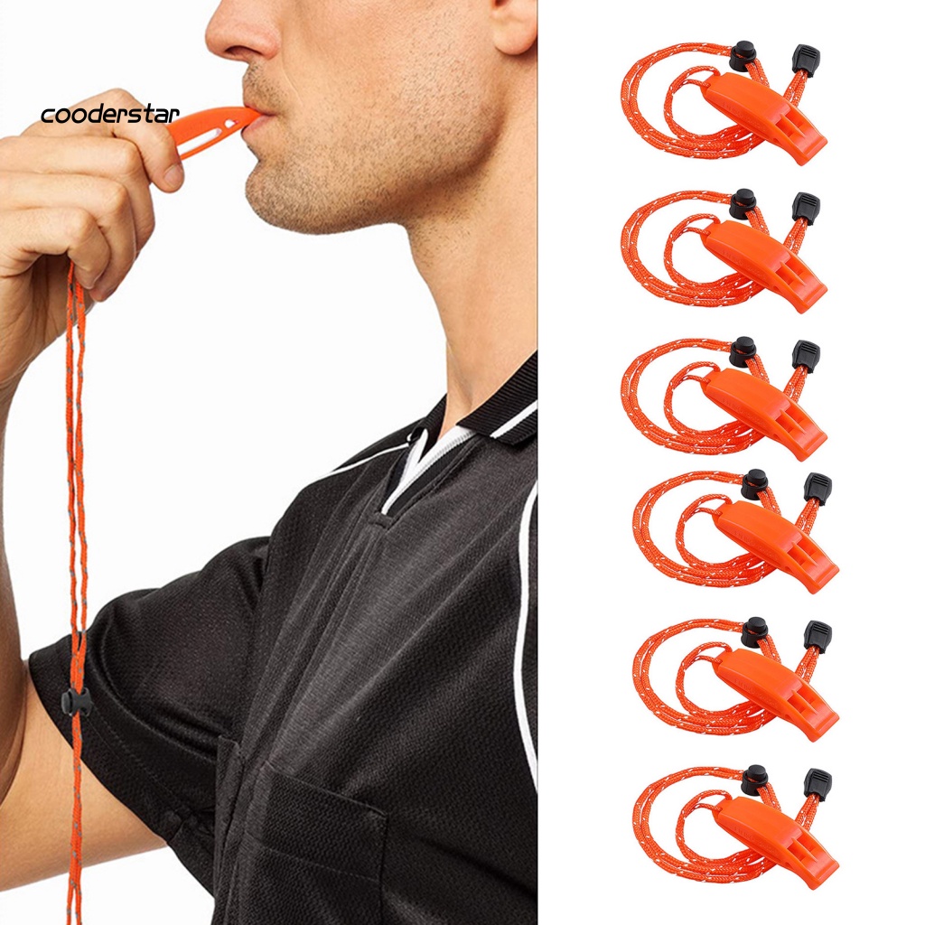 Set 6 Còi Thổi Khẩn Cấp Có Dây Đeo Thiết Kế Cong Di Động An Toàn Cho Hoạt Động Ngoài Trời