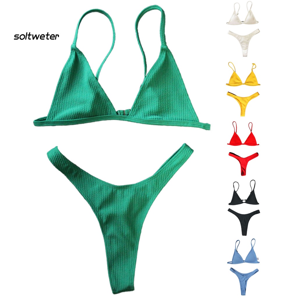 Bộ Đồ Bơi 2 Mảnh Cổ Chữ V Khoét Sâu Nhanh Khô Có Đệm Mút Dành Cho Nữ