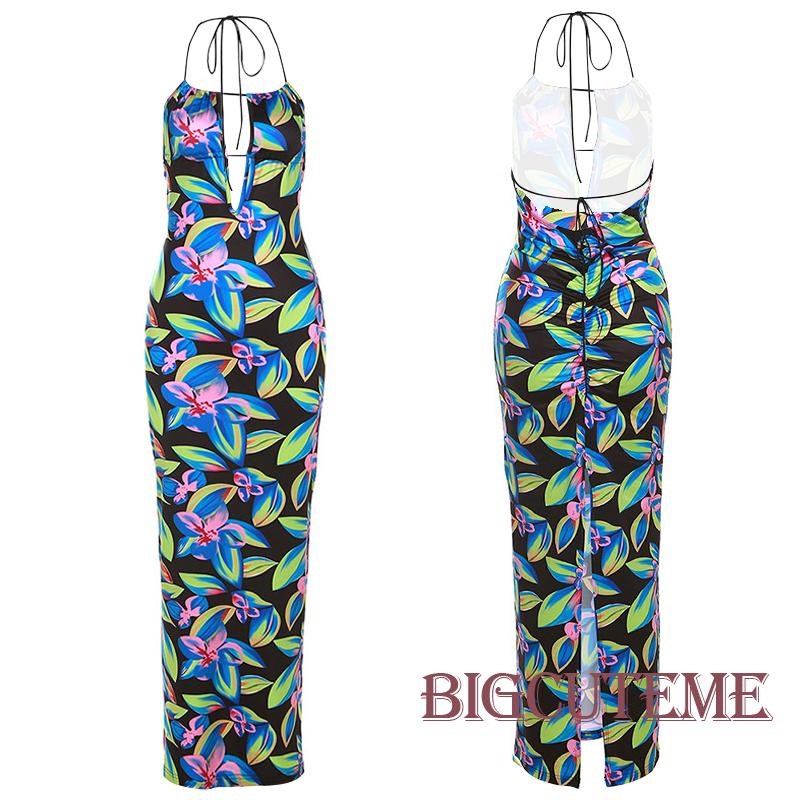 Đầm Dài Không Tay Hở Lưng In Họa Tiết Hoa Thời Trang Mùa Hè Cho Nữ