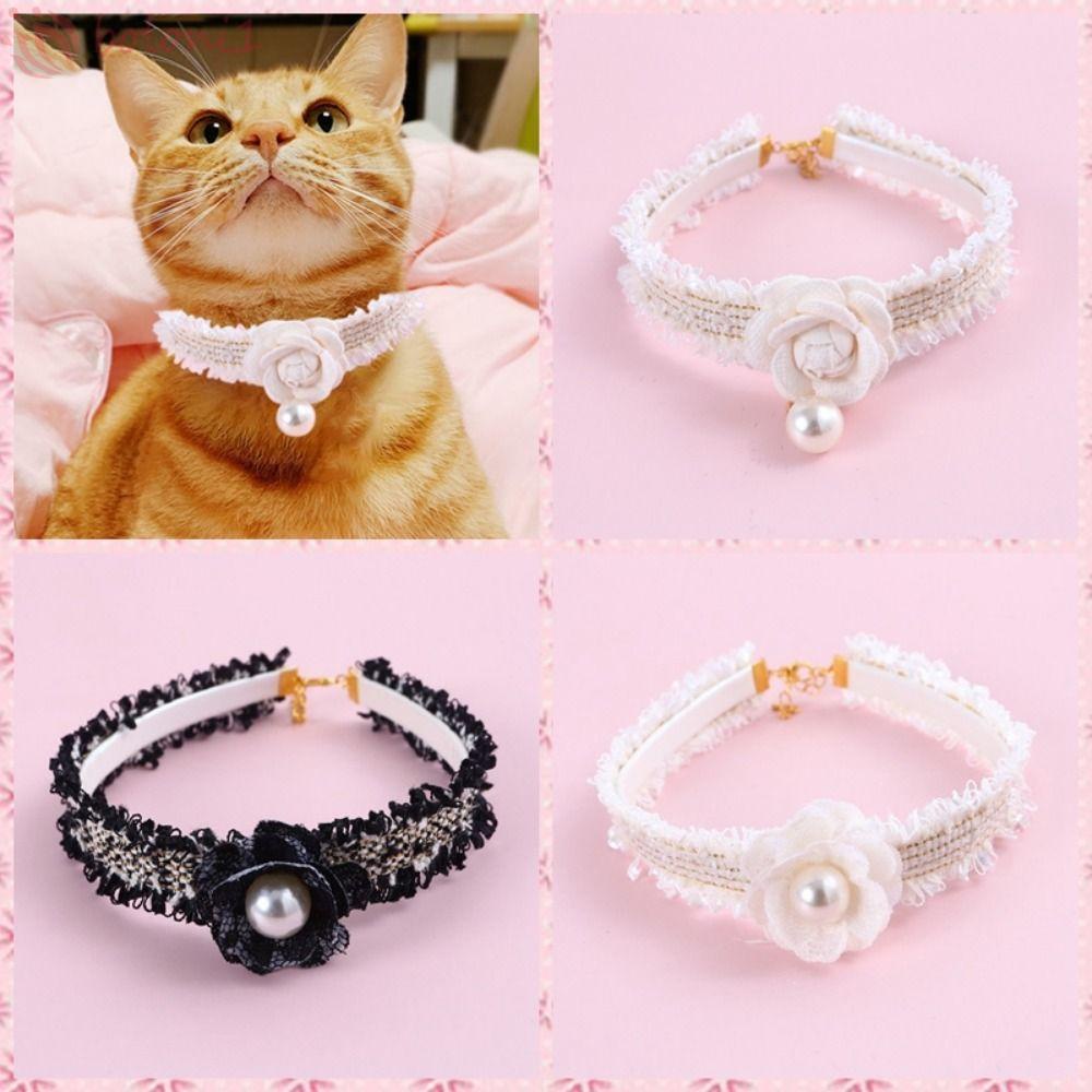 [COD] Vòng Cổ Có Thể Điều Chỉnh Họa Tiết Hoa Màu Trắng / Đen Thời Trang Cho Thú Cưng