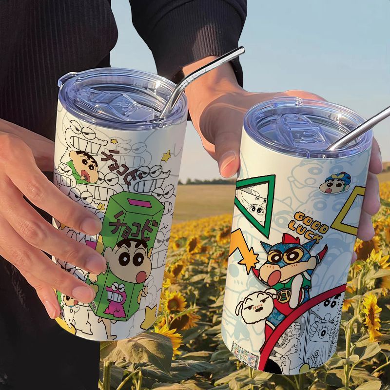 Bình Nước Giữ Nhiệt In Hoạt Hình Cậu Bé Bút Chì Shin-Chan Kèm Ống Hút Tiện