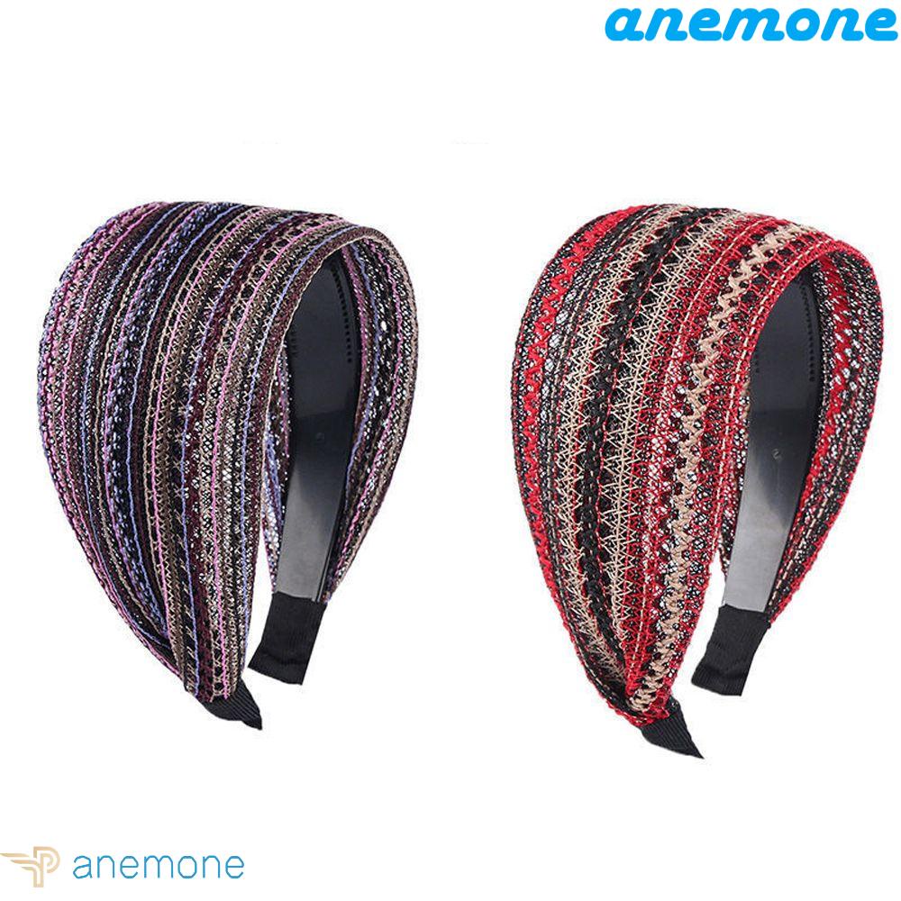 ANEMONE Băng Đô Cài Tóc Phối Lưới Nhiều Màu Sắc Rửa Mặt Đơn Giản Cổ Điển Cho Nữ