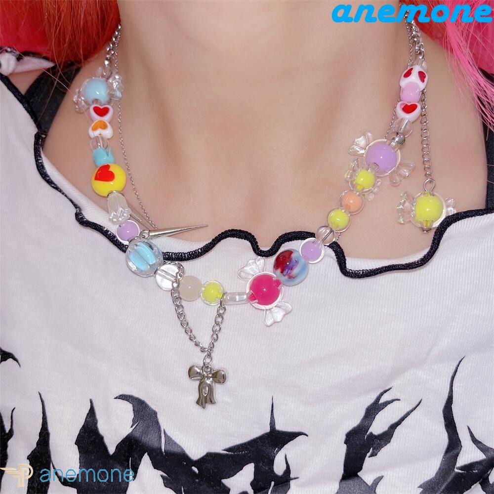 ANEMONE Vòng Tay Dây Xích Mặt Hình Nơ Nhiều Màu Sắc Phong Cách Hàn Quốc Dễ Thương Cho Nữ