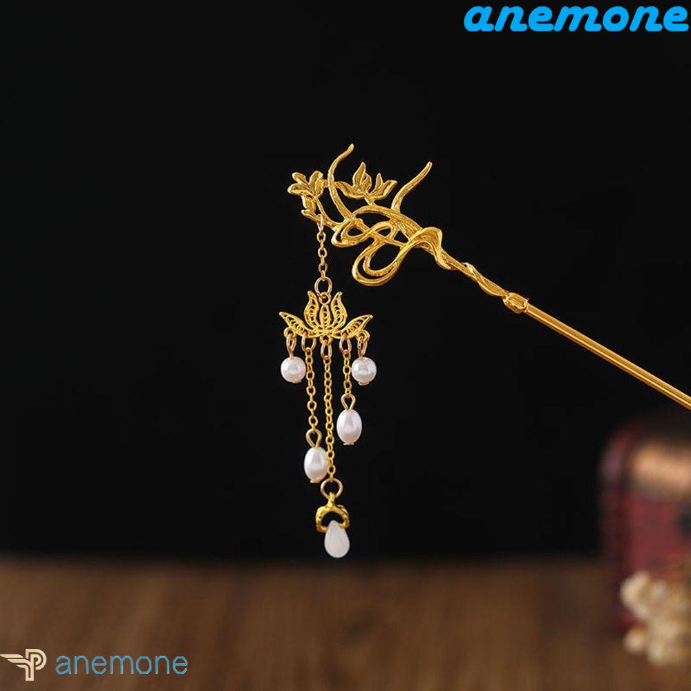 ANEMONE Trâm Cài Tóc Bằng Hợp Kim Thiết Kế Tua Rua Phong Cách Trung Hoa