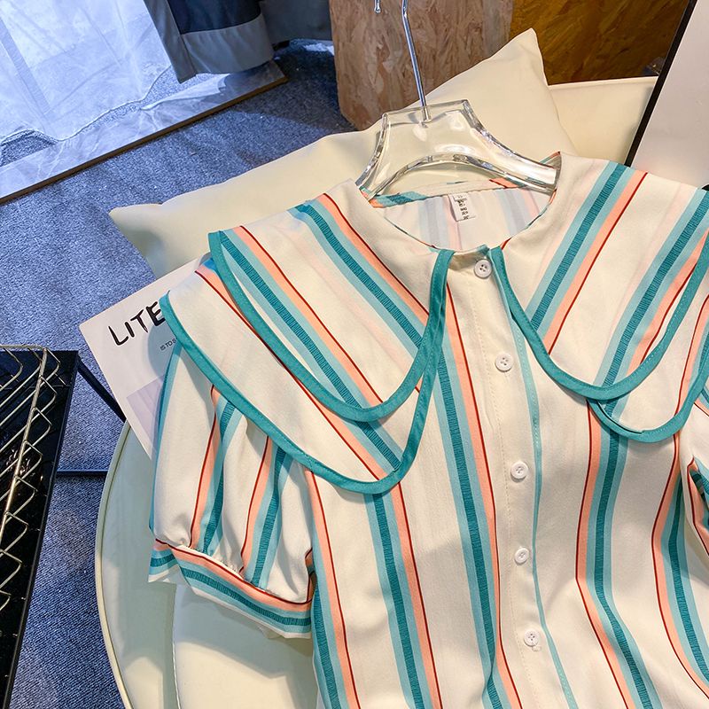 Áo Sơ Mi Hai Lớp Cổ Búp Bê Màu Sắc Tương Phản Thời Trang Dành Cho Nữ