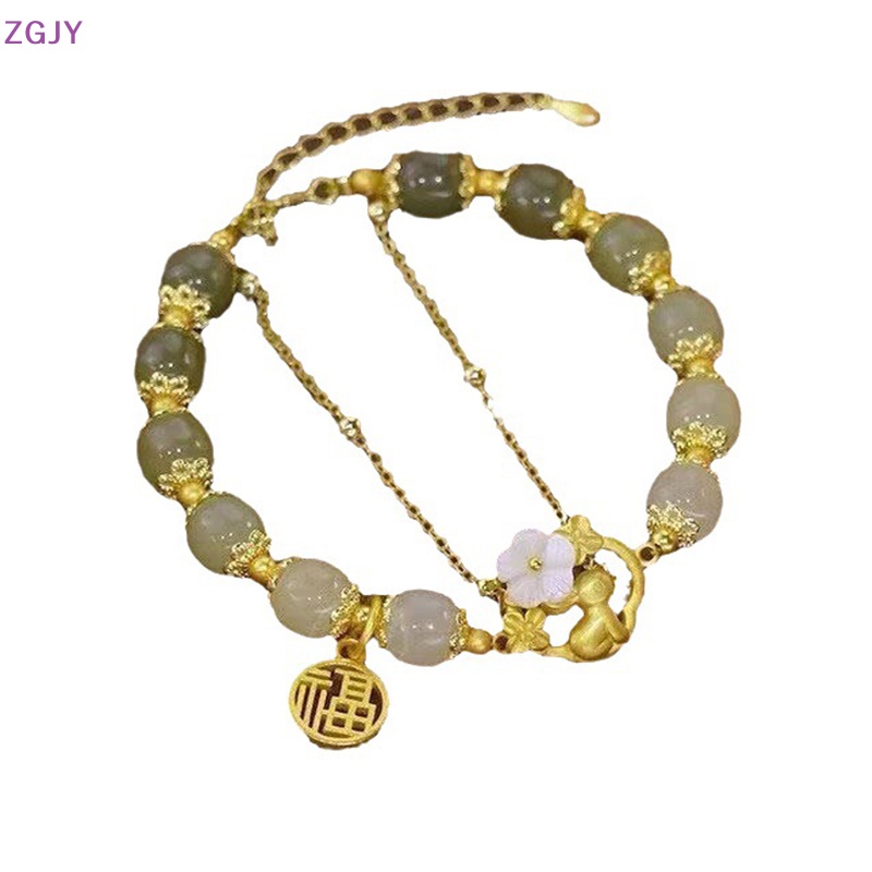 Vòng Tay May Mắn Đính Đá Ngọc Bích Đơn Giản Thời Trang Cho Nữ Mới