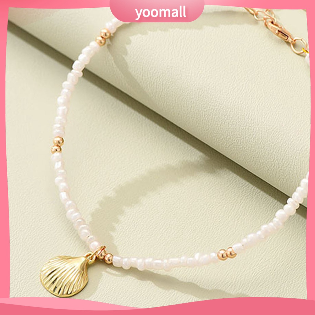 [YM] Lắc Chân Đính Ngọc Trai Nhân Tạo Hình Vỏ Sò Thanh Lịch Có Thể Điều Chỉnh Trang Sức Đi Biển Mùa Hè Cho Nữ
