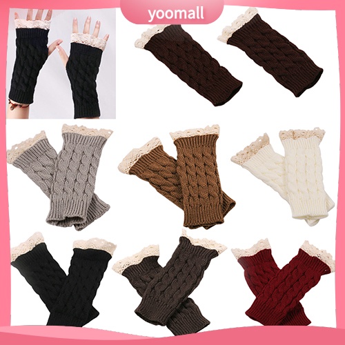 Găng Tay Len Hở Ngón Mềm Mại Giữ Ấm Mùa Đông Cho Nữ