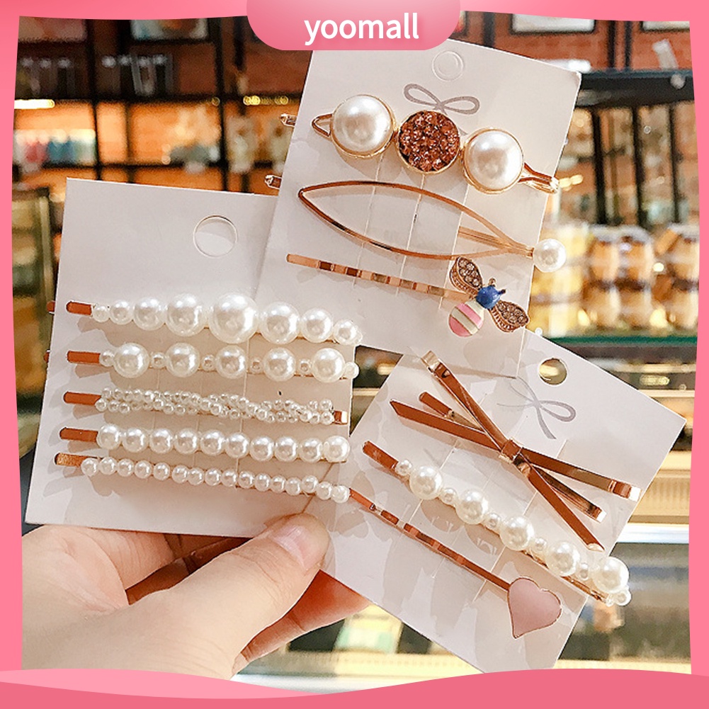 Set 2 / 3 Kẹp Tóc Hình Chú Ong / Lá / Con Ong Đính Ngọc Trai Nhân Tạo Thời Trang