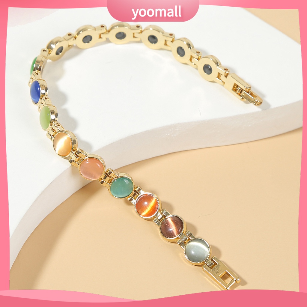 [YM] Vòng Tay Đá Mắt Mèo Mạ Vàng Giảm Mệt Mỏi Thời Trang Hàng Ngày