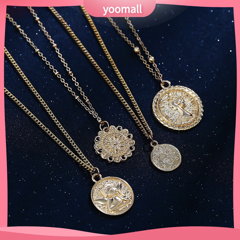 Vòng cổ Nhiều Lớp Mặt Hình Nữ Hoàng Phong Cách Vintage