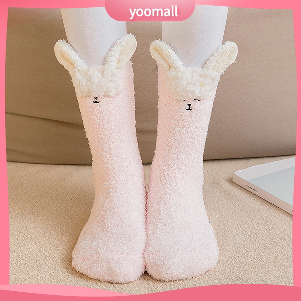 1 Đôi Vớ Ngủ Vải Lông Cừu San Hô Dày Co Giãn Giữ Ấm Mùa Thu Đông In Hình Thú Hoạt Hình Cho Người Lớn