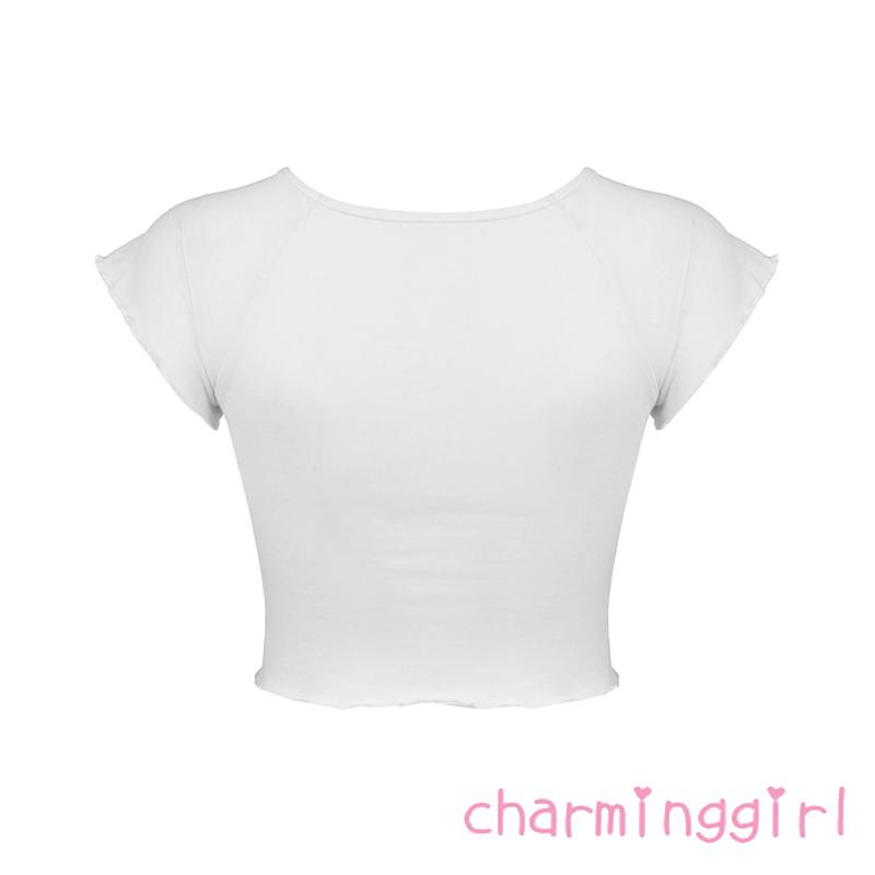 Áo Croptop Ren Hoa 3D Cổ Tròn Tay Ngắn Dáng Ôm Dành Cho Nữ