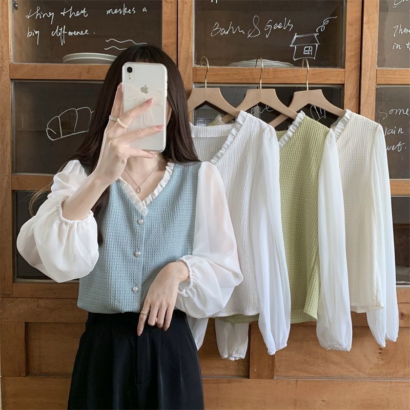 Áo Nữ Tay Dài Cổ Chữ V Thời Trang Phong Cách Hàn Quốc