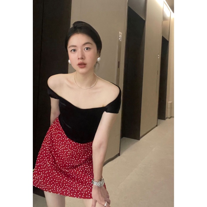 SUXI Áo Kiểu Tay Ngắn Dáng Ôm Hở Lưng Cột Nơ Phong Cách Cổ Điển Xinh Xắn