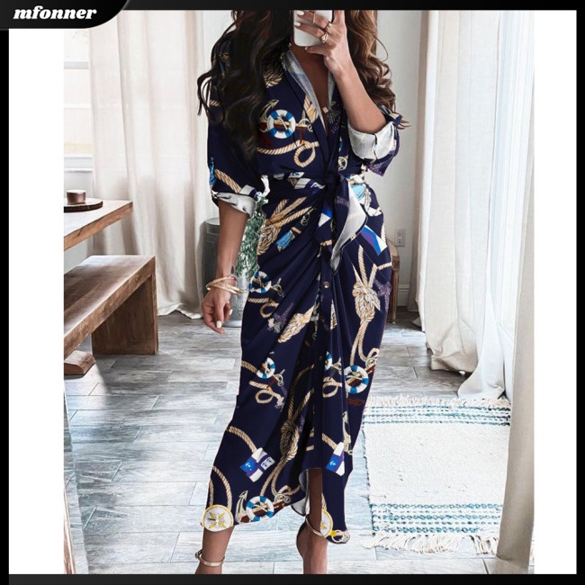 Đầm DàI Cổ Chữ V In Hoa ThờI Trang Cho Nữ