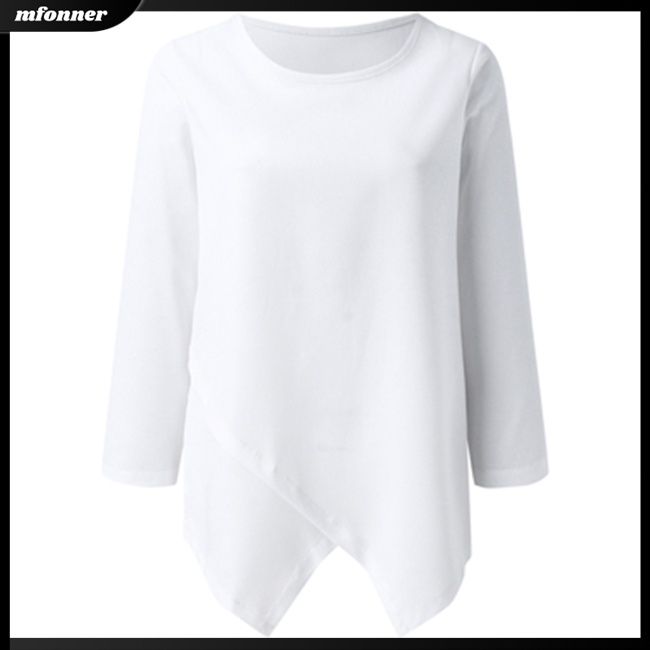 Áo Thun Cotton Lanh Tay Dài Cổ Tròn Màu Sắc Đơn Giản Thanh Lịch Dành Cho Nữ