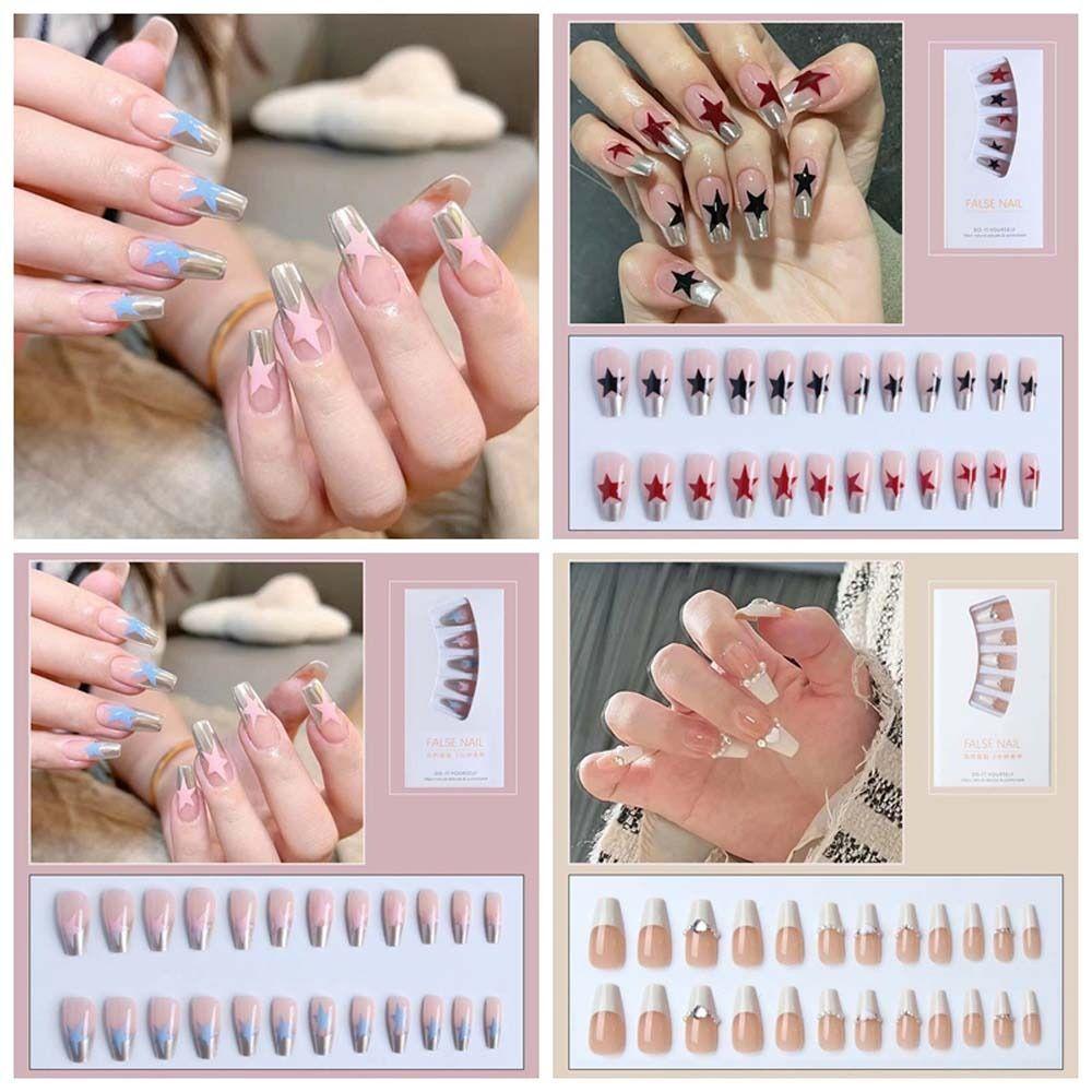Bộ Móng Tay Giả Hình Ngôi Sao Dáng Dài Có Thể Tháo Rời Che Phủ Toàn Diện DIY Dành Cho Nữ / Bé Gái