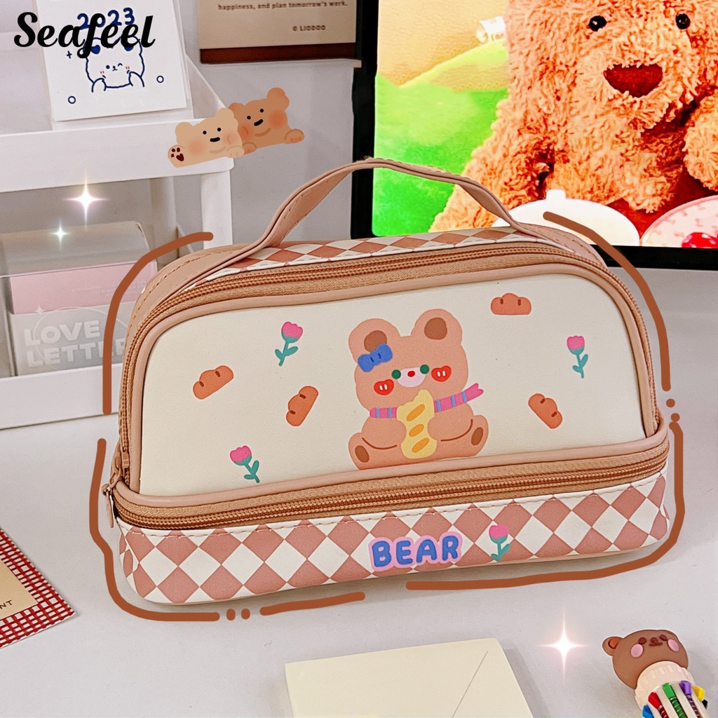 Bóp Viết Hai Lớp Chống Nước In Hình Thỏ Hoạt Hình Dễ Thương Kích Thước Lớn