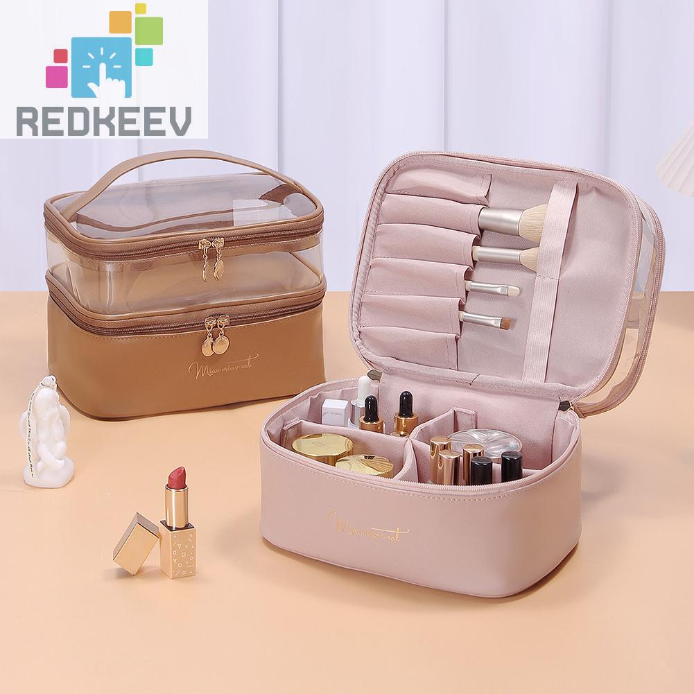 Túi Đựng Đồ Trang Điểm Bằng Da PU PVC Hai Lớp Có Tay Cầm Dành Cho Nữ