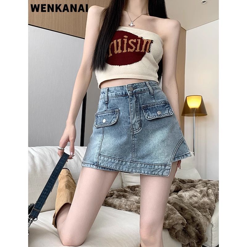 Chân Váy Denim Lưng Cao Dáng Rộng Cỡ Lớn Thời Trang Mới Cho Nữ