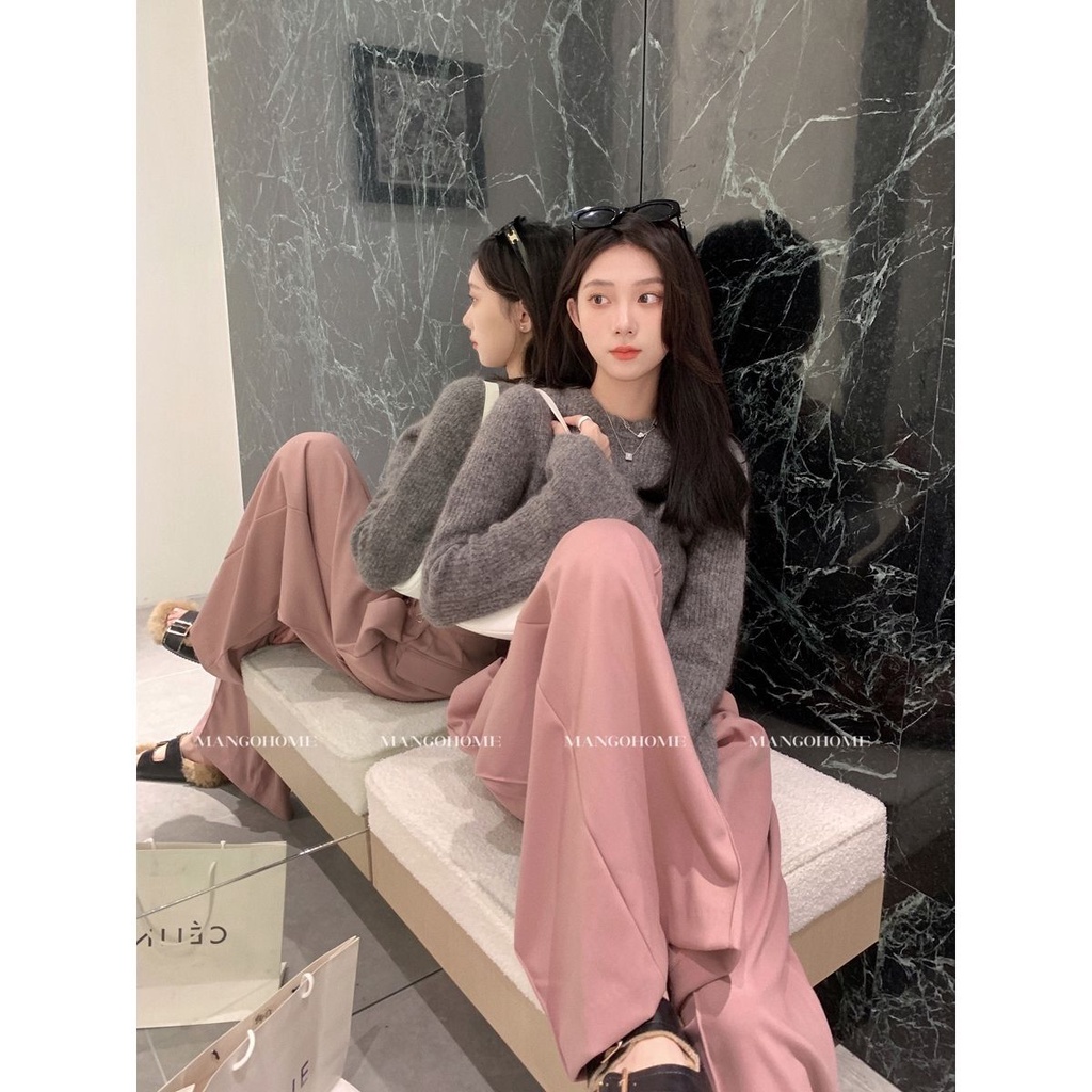 [Hàng Có Sẵn] Quần Ống Rộng Lưng Cao Màu Hồng 2023