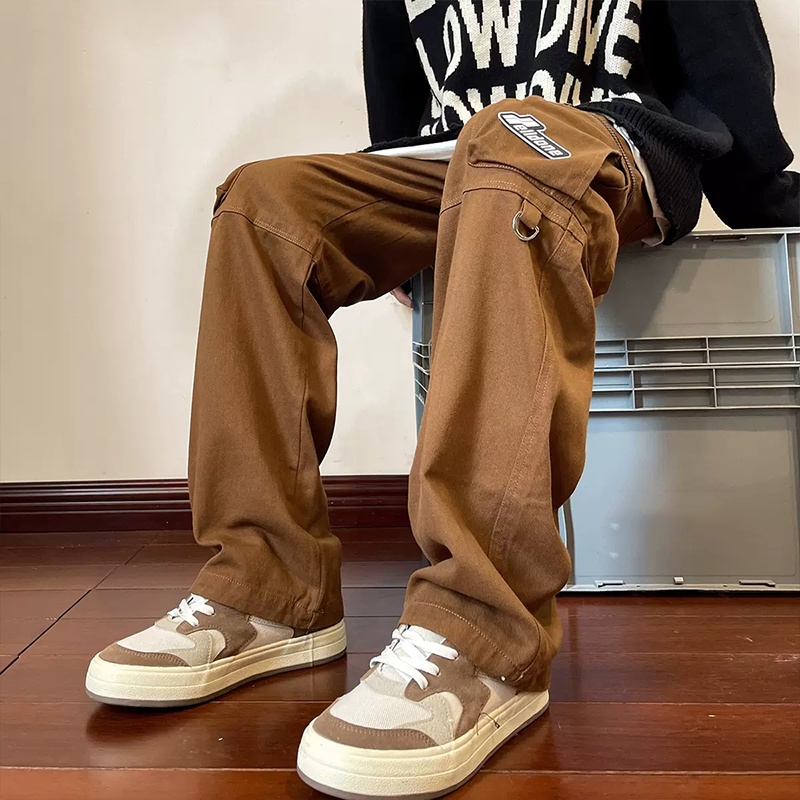 Quần Dài Dáng Rộng Phối Nhiều Túi Phong Cách Retro Mỹ Cá Tính Cho Nam