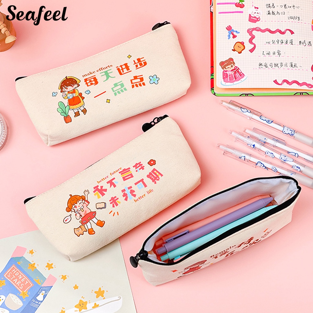 Túi Đựng Bút Có Khóa Kéo Họa Tiết Hoạt Hình Dễ Thương