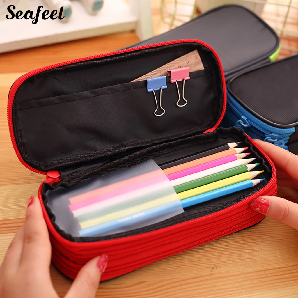 Túi Lưới Đựng Bút 3 Lớp Khóa Kéo Chống Biến Dạng Tiện Dụng