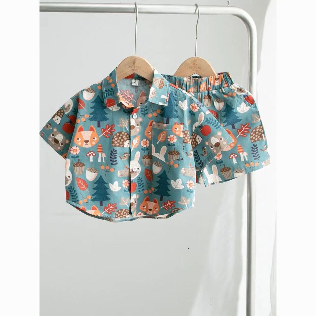 Set Áo Sơ Mi Tay Ngắn Và Quần Short Thời Trang Mùa Hè 2023 Phong Cách Mới Cho Bé Trai