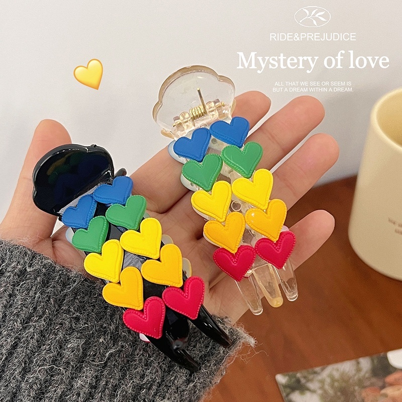 Kẹp Tóc Hai Hàng Bằng Acrylic Màu Cầu Vồng Dễ Thương