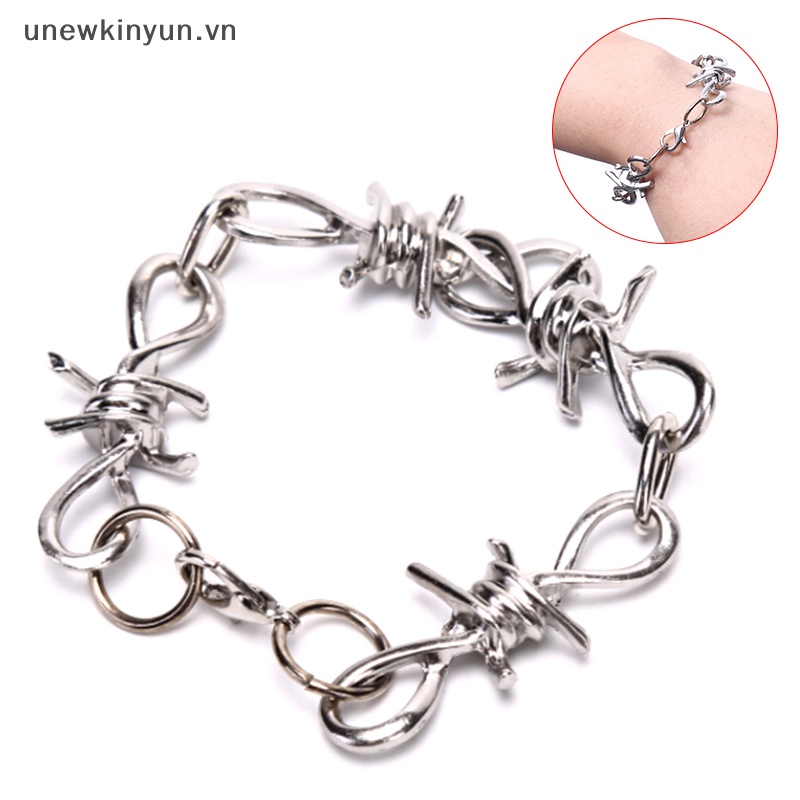 Vòng Tay Thép Không Gỉ Dạng Mắc Xích Màu Bạc Phong Cách Punk