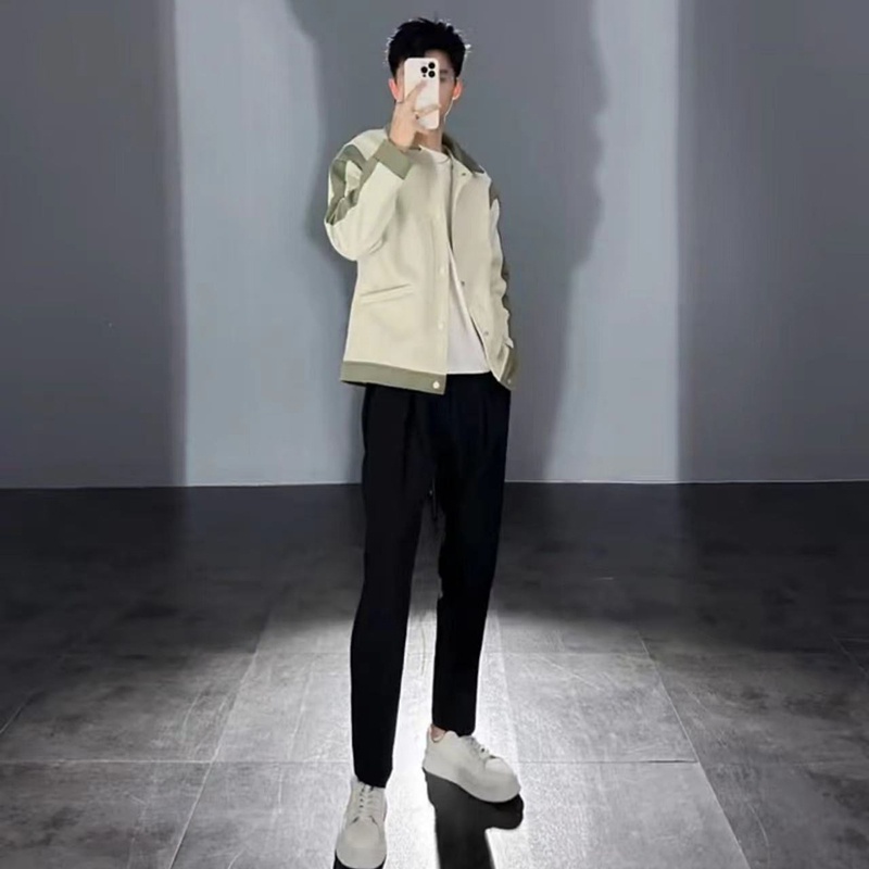 Áo Khoác Ngắn Màu Tương Phản Phong Cách Mới Mùa Xuân Dễ Phối Đồ Cho Nam