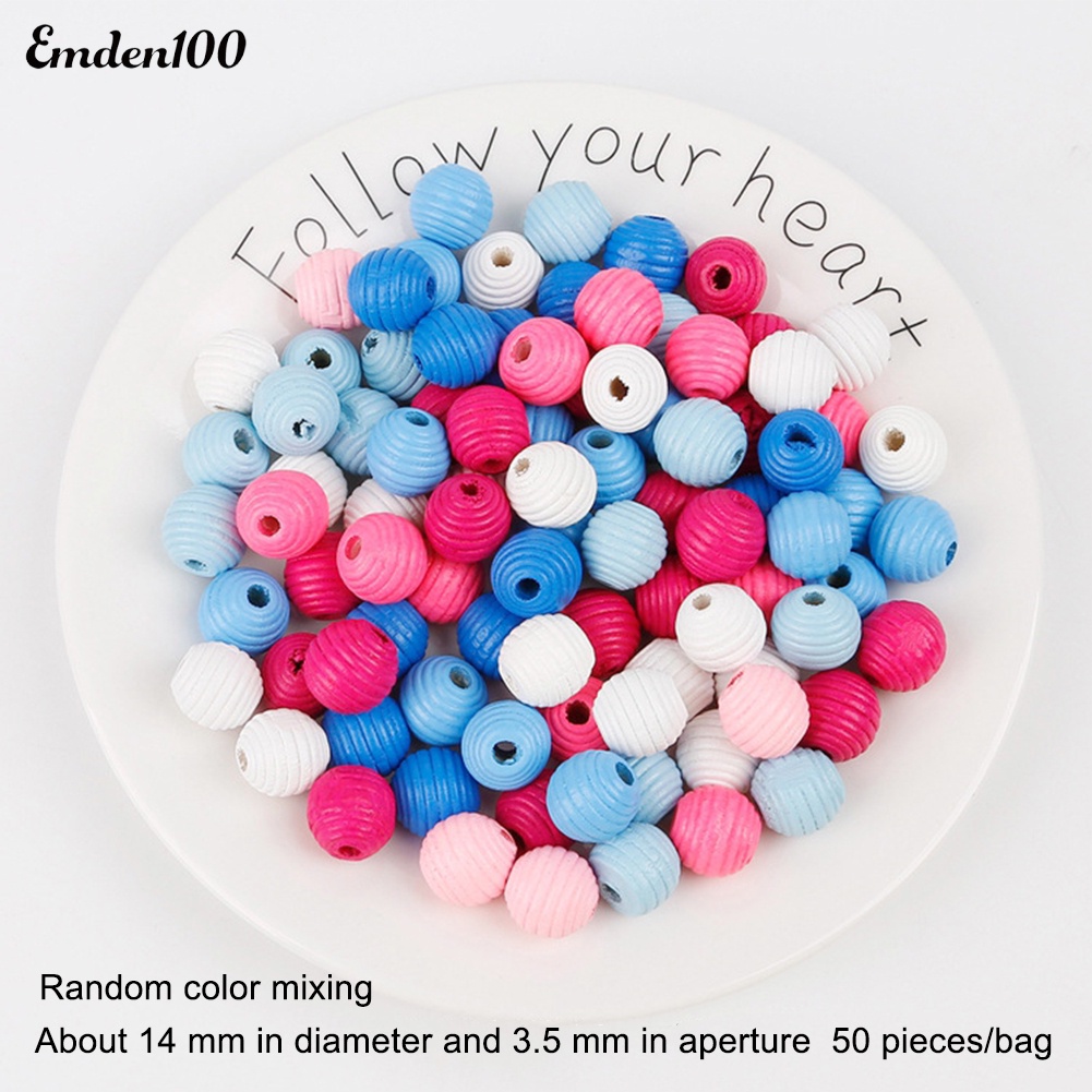 Bộ 50 Hạt Gỗ Xâu Chuỗi 14mm Tự Làm Trang Sức Tiện Lợi