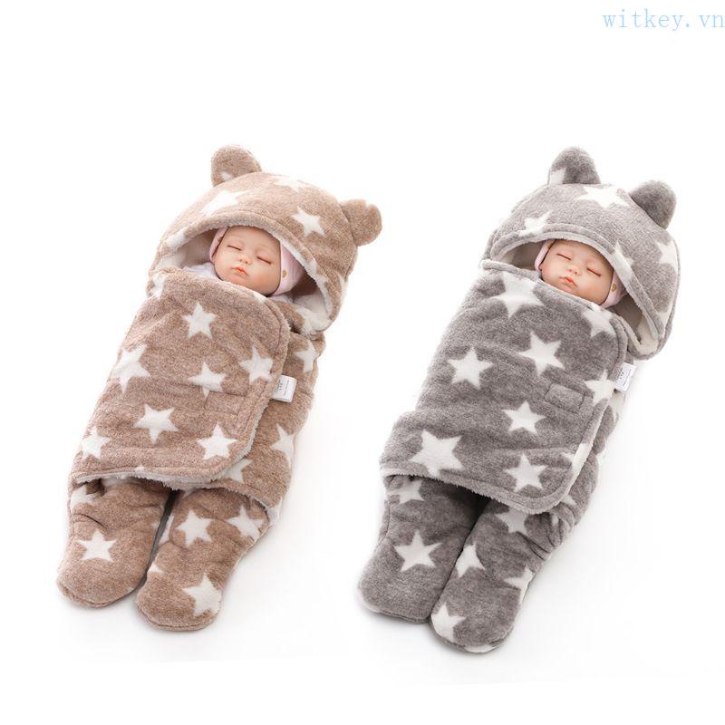 Chăn Quấn Em Bé Chất Liệu Cotton Phủ Lông Cừu San Hô Mềm Mại
