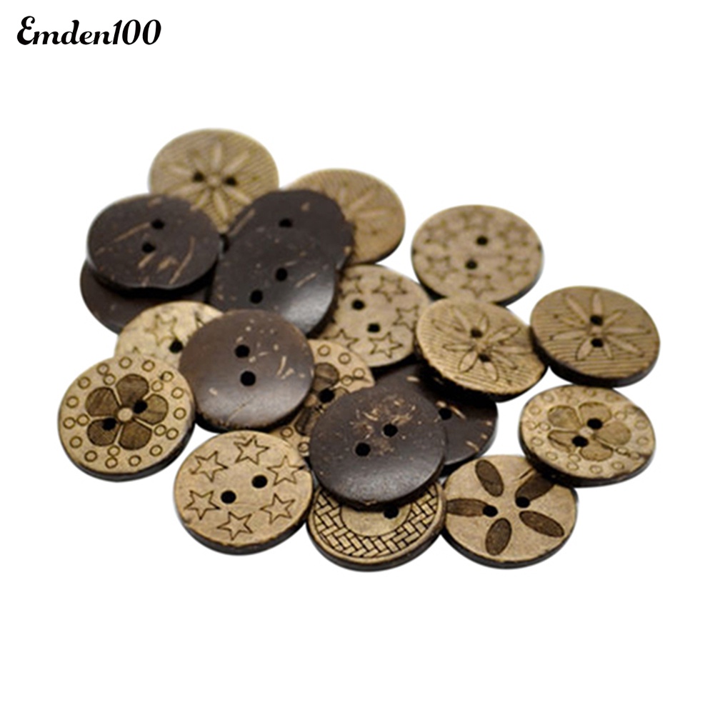 Bộ 50 Nút Gỗ Hình Vỏ Dừa 2 Lỗ 18mm Tự Khâu Sách Kỉ Niệm