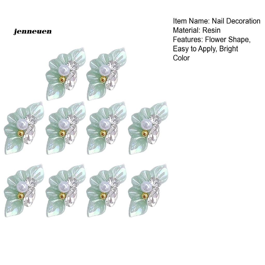 Set 10 Phụ Kiện Trang Trí Móng Tay Họa Tiết Hoa 3D Lấp Lánh DIY