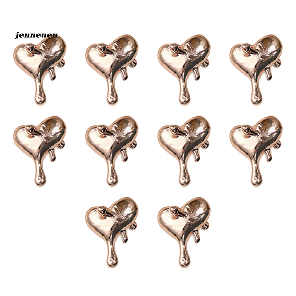 Set 10 Phụ Kiện Trang Trí Móng Tay Nghệ Thuật Hình Trái Tim Bằng Kim Loại