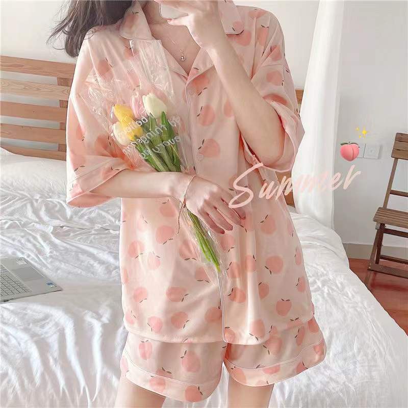 Bộ Đồ Ngủ Áo Thun Tay Ngắn Phối Quần Short Cỡ Lớn Thời Trang Mùa Hè Xinh Xắn Cho Nữ