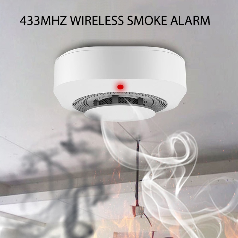 433MHz Wireless Smoke Detector Battery Power Smoke Fire Alarm with LED Indicator
