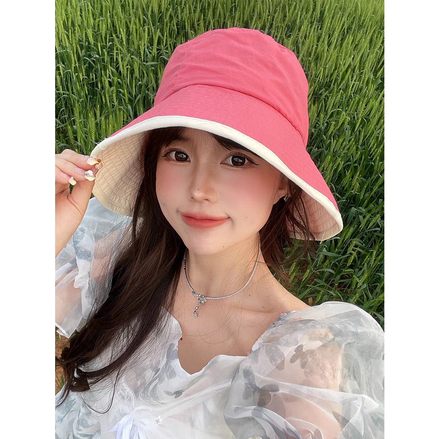 Mũ bucket 2 mặt cải viền màu độc đáo lạ mắt chất liệu thông thoáng mùa hè dã ngoại thời trang phong cách Hàn Quốc mới