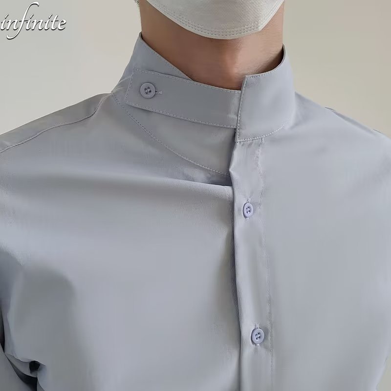 Áo Sơ Mi Nam Dài Tay Cổ Đứng Đơn Giản Thời Trang