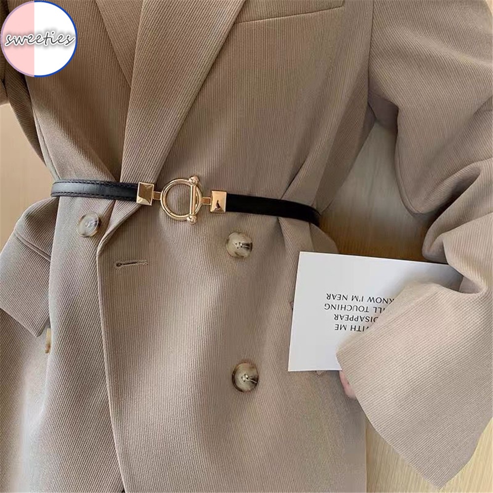 Thắt lưng da PU phối khóa kim loại dạng tròn thời trang dành cho nữ