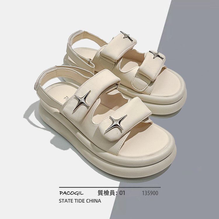 Sandal Hở Ngón Đế Cao Su PU  Quai Dán Khoá Kim Loại