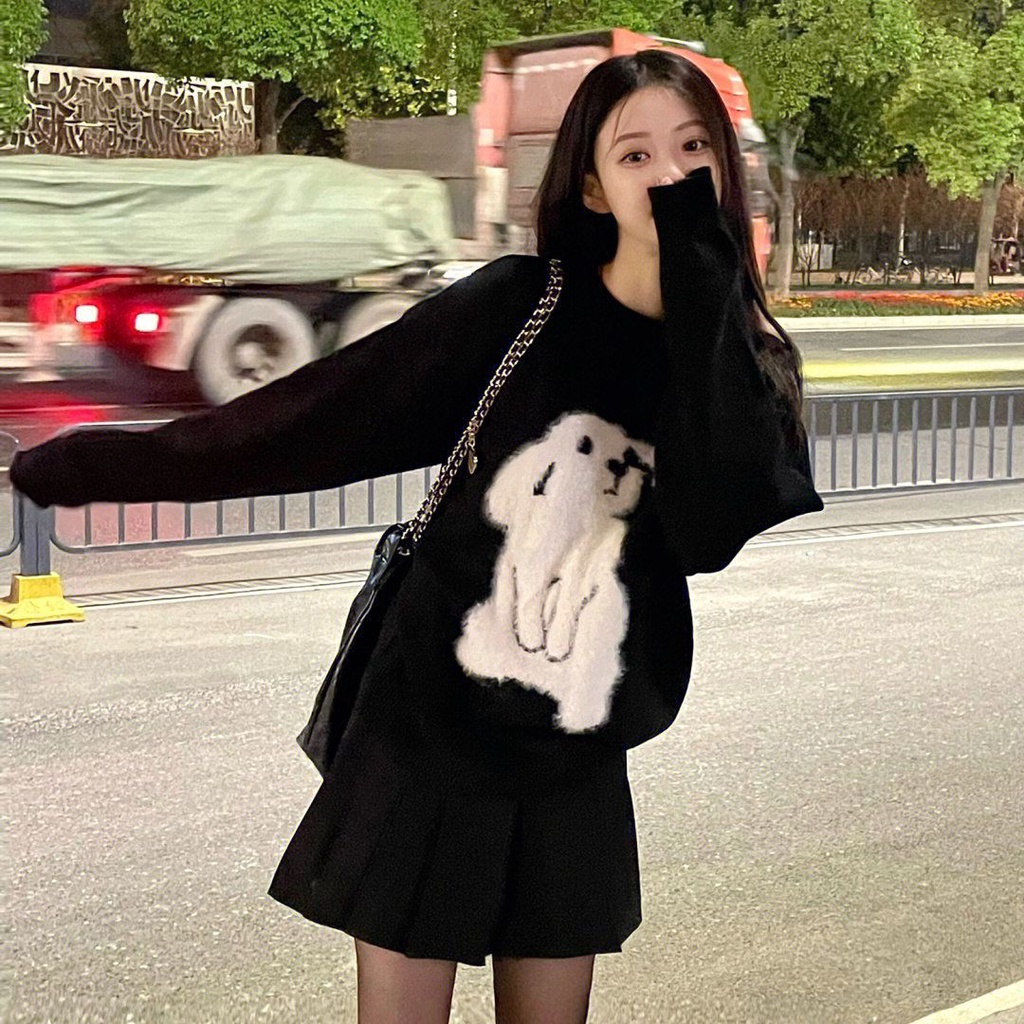 Bộ Áo Sweater Dệt Kim Cổ Tròn Mềm Mại Phối Chân Váy Xếp Ly Lưng Cao Thời Trang Mùa Đông Cho Nữ