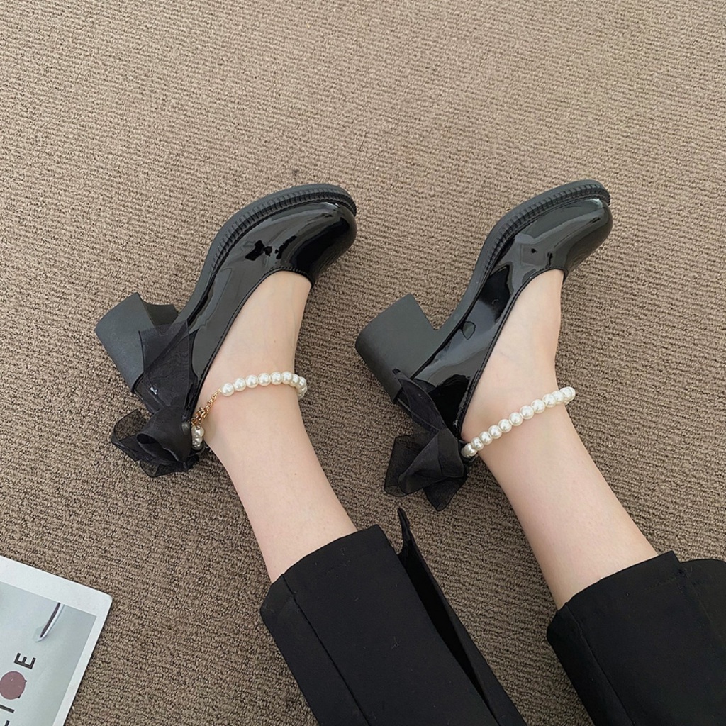 Giày nữ quai ngọc lụa da bóng mũi tròn gót 5f đế nhẹ phong cách sang chảnh thanh lịch