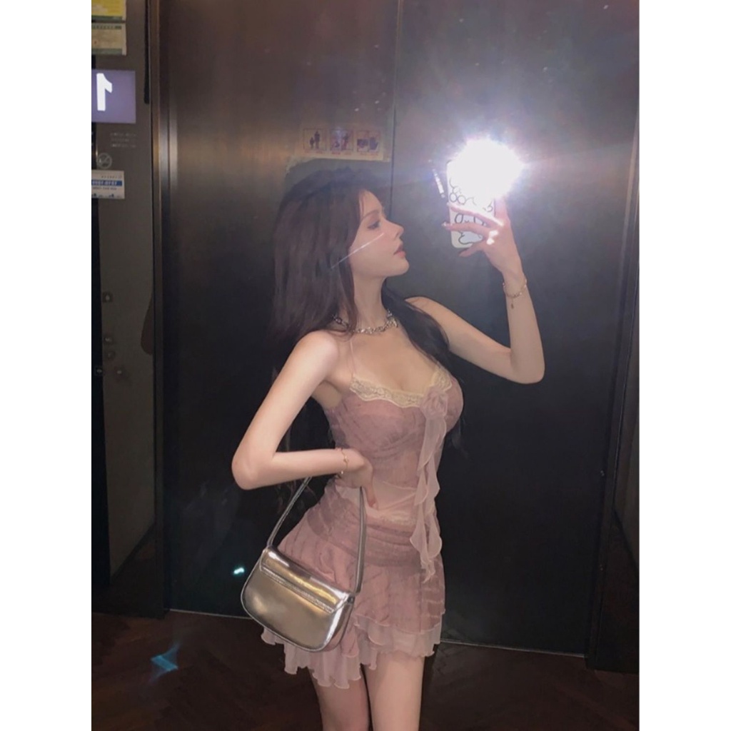 Áo Hai Dây Dệt Kim Thủ Công Màu Trơn Hình Hoa Hồng Nóng Bỏng + Chân Váy Lưng Cao Gợi Cảm Cho Nữ wsnc