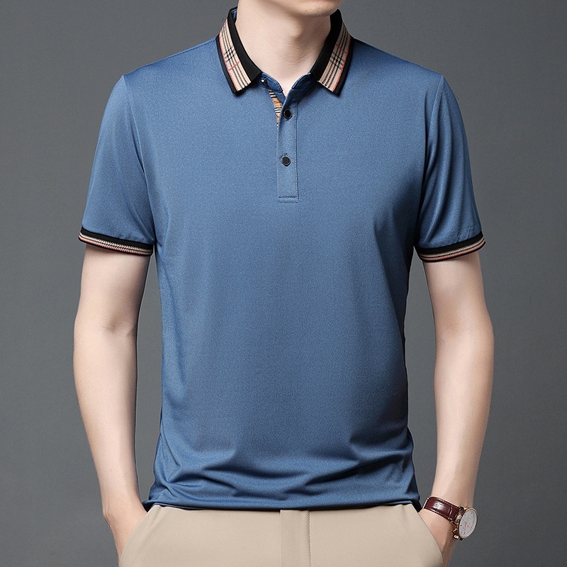 Áo Thun polo Tay Ngắn Màu Trơn Dáng Ôm Vải Lụa Mát Thời Trang Hàn Quốc Cho Nam