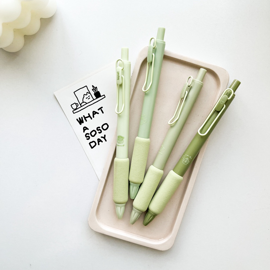 Bút Gel Bấm LOPET MATCHA Mực Đen Ngòi 0.5mm