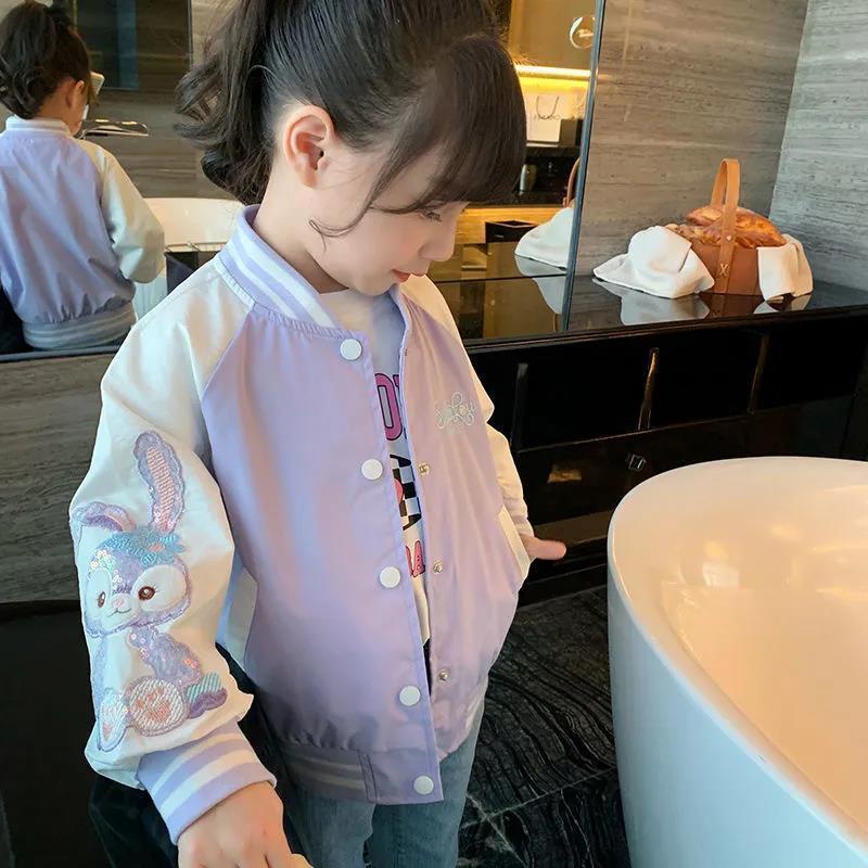 Cô gái áo khoác mùa xuân mùa thu phong cách mới trẻ em quần áo mùa thu người ảnh hưởng đường phố chiên phim hoạt hình đồng phục bóng chày cô gái nhỏ áo khoác dài-tay áo